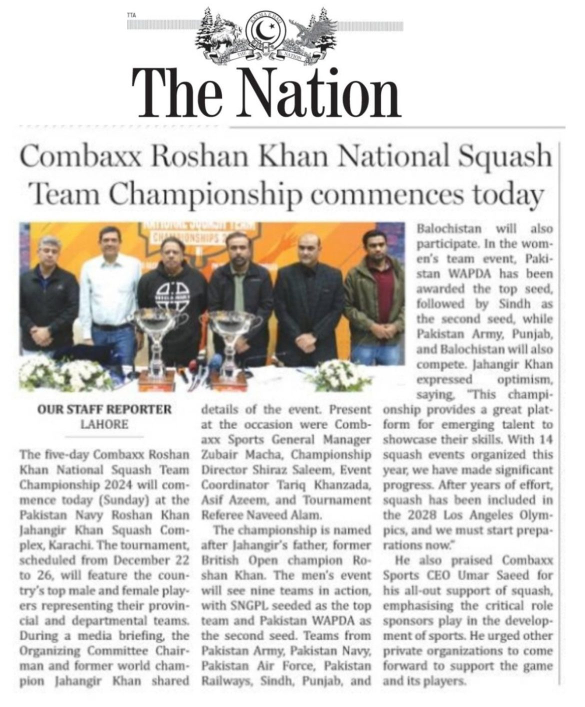 Catch the buzz around the Combaxx Roshan Khan National Squash Team Championship 2024 in the news!